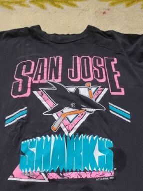 Men's Vintage 90s Medium San Jose Sharks NHL Single Stitch Hockey Shirt Sports